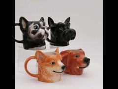 3d Animal Mug Cute Earthenware 3d Black Dog Shaped  Design With 3D Handpaint