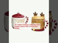 3D Creative Christmas Coffee Mug Deer Shaped Ceramic With Lid And Hand Painted