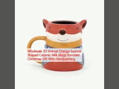 Wholesale 3D Animal Orange Squirrel Shaped Ceramic Mugs Porcelain Christmas Gift With Handpainting