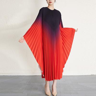 China New Anti-Static Dresses 2023 Latest Design Gradient Color Print Long Dress Women Batwing Sleeve Pleated Muslim Women Dress for sale