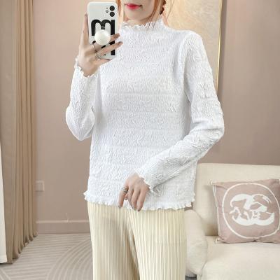 China 2023 QUICK DRY wholesale fashion high quality pleated top female T-shirt of blouse pleated long sleeve T-shirt women for sale