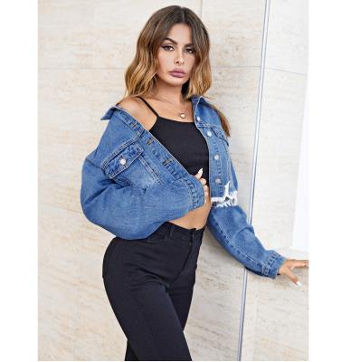 China Fashion Design Breathable Denim Jacket Washed Edge Women Raw Denim Jacket Custom Clothing for sale