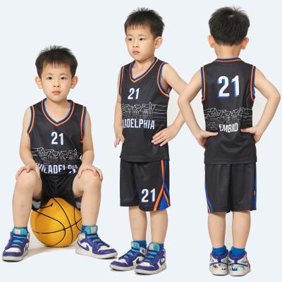 China 2021Child Youth Basketball Jerseys Uniforms Antibacterial Sports Clothes Kids Vacuum Basketball Sets Breathable Kits Boys Training Shorts Sets for sale