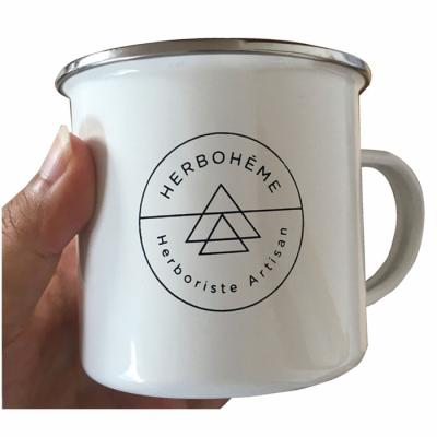 China Viable Outside Thickness Logo Custom Steel Enamel Camping Mug 5MM for sale