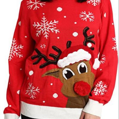 China custom Anti-wrinkle woman ugly christmas red sweater 2022 winter sweaters for adults knitted long sleeve o neck pullover sweater women for sale