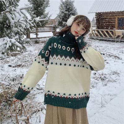 China Anti-wrinkle Christmas Knit Loose Oversized Women's Sweater Sweater Jumper Tops Cable Knit Turtleneck for sale