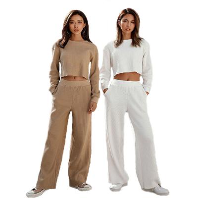 China Wholesale Autumn And Winter QUICK DRY Qingjiao Streetwear Teams Long Sleeve O-neck Crop Tops And Pants Sweater Two Piece Set For Woman for sale