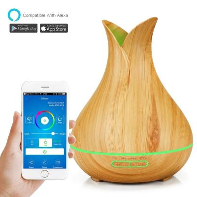 China App Control+7 Colors Led Lights Hot Sales Portable 400Ml Smart Wifi Wood Grain 7 Colors Led Lights Essential Oil Air Humidifier Ultrasonic Aroma Diffuser for sale