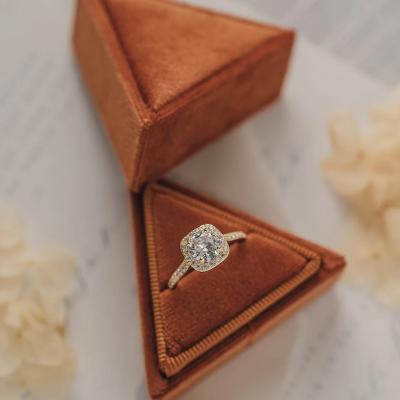 China Luxury Custom Simple Wedding Ring Gift Box Triangle Slot Jewelry Gift Box Velvet Ring Packaging Jewelry Boxes for sale