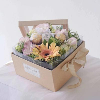 China Handmade Custom Design Wholesale Gift Packaging Pink Rose Flower Boxes For Flower Arrangements With Ribbon Luxury Square Rose Flower Box for sale