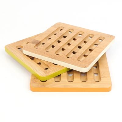 China Custom Coaster Pad Heat Dissipation Bamboo Non-Slip Square Coaster Viable 3 Piece Set for sale