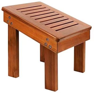 China Sustainable Teak Wooden Shower Foot Stool For Shaving Legs, Sturdy Shower Foot Rest For Shower Shaving, Wooden Shower Foot Step For Bathroom for sale