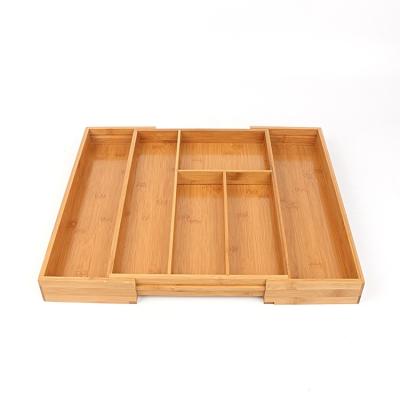 China Eco-Friendly Bamboo Cookware Organizer Expandable Drawer Kitchen Cutlery Tray for sale