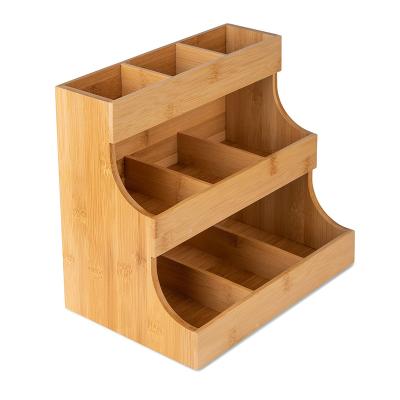 China Viable Vertical Tea Bag Holder Organizer 3 Layer Bamboo Wooden Storage Box for sale