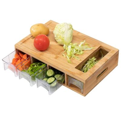 China Sustainable Storage Bamboo Drawer Salad Cutting Board Wooden Household Serving Chopper for sale