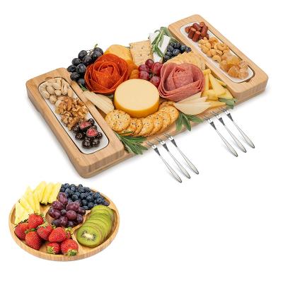 China Meat and Cheese Wooden Tray Bamboo Cheese Platter Charcuterie Sustainable Board Housewarming Gift for sale