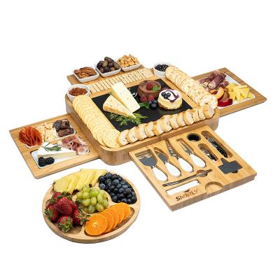 China Sustainable Bamboo Cheese Board And Knife Set Tray Household Gift Solid Wood Board for sale