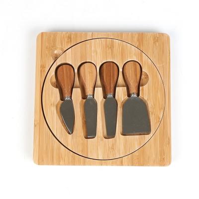 China Wholesale Natural Bamboo Stocked Cutting Plates Cheese Cutting Board With Knife Set for sale