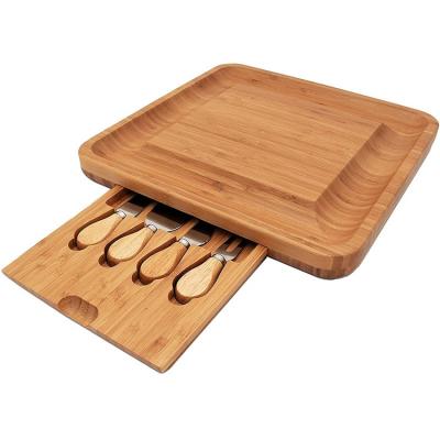 China Wholesale Drawer Type Stocked Cutting Plates Cheese Slicer Bamboo Panel With Knife Set for sale