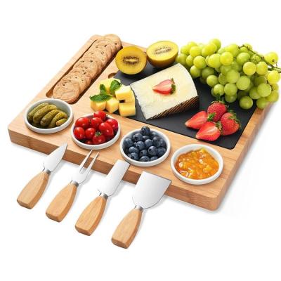 China Factory Sale Rectangle Shape Drawer Cutting Board Bamboo Stored Pizza Board With Knife Set for sale