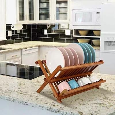 China Teak Sustainable Dish Drainer Rack 2 Tier Collapsible Dish Rack Dish Drying Rack Dish Rack For Foldable Kitchen Contract for sale