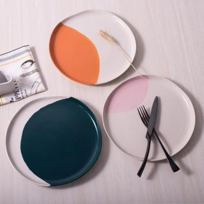 China Sustainable Microwave China Wholesale Porcelain Dish Plate Japanese Round Ceramic Charger Dish Dinnerware Tableware Sets for sale