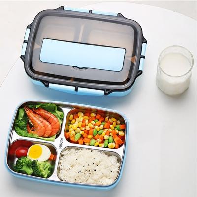 China Portable Eco Friendly Microwavable Tiffin Bento Boxes Stainless Steel Lunchbox Metal Food Containers for sale