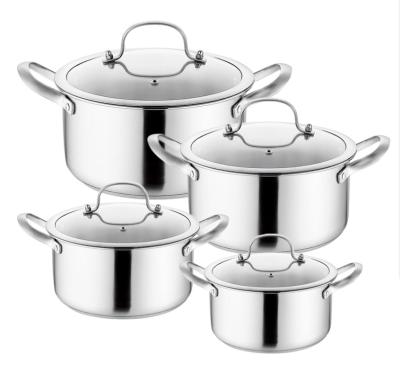 China 0.55mm 2020 hot 8PCS cookware set tableware hot pot table trend stainless steel with temper glass lid for sale