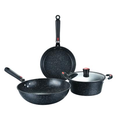 China Stainless Steel Frying Pan Frying Pan Cookware Non Stick Viable Liner Frying Pan Set Gift Marble Cookware 4 Pcs for sale