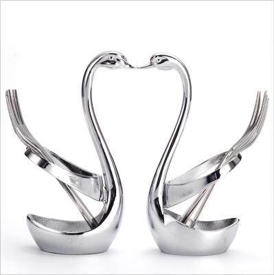 China Zinc Alloy Swan Shaped Fruit Food Knife Fork Knife Base Holder Home Hotel Restaurant Wedding Souvenirs Stainless Steel Fork Spoon Tableware Holder Rack for sale