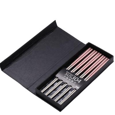 China Japanese Korean Viable ReusableTitanium 18/8 Stainless Steel Chopsticks Silver Gold Black Wedding Gift for sale