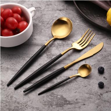 China Viable 18/8 Black Pink Glod Stainless Steel Color Portugal Flatware Cutlery Set for sale