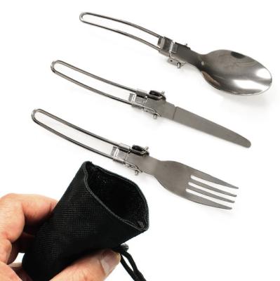 China Hotel restaurant home Amazon hit picnic metal tableware folding spoon fork knife multifunction outdoor camping flatware sets for sale