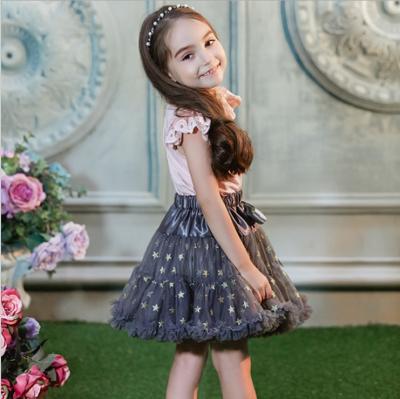 China Girls Fluffy Cute Girls Anti-Wrinkle Chiffon Glitter Star Gray Color Star Pettiskirt Pettiskirt for sale