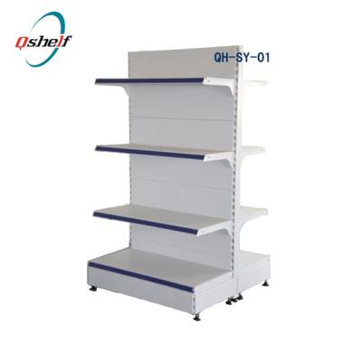 China Single Sided 4 Tiers Plain Panel Metal Supermarket Shelves for sale