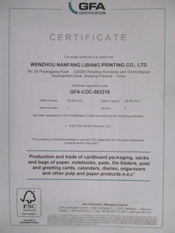 FSC - Wenzhou Nanfang Libang Printing Industry Co., Ltd.