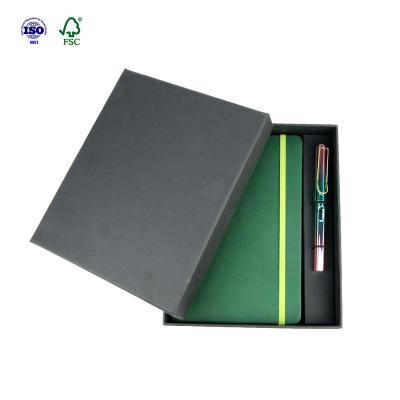 China Multifunctional hardcover business a5 PU green notebook set box and pen gift box for sale