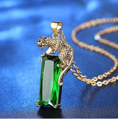 China New BOHEMIA Accessories Creative Leopard Tourmaline Pendant Emerald Women Clavicle Chain Necklace for sale