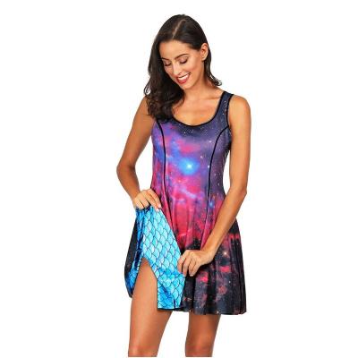 China 2019 New Women Fashion Breathable Sexy Starfish Scale Digital Printing Sleeveless Dress for sale