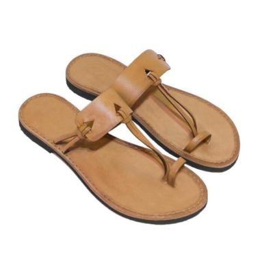 China New Anti-slippery Solid Color Beach Sandals Flat Flat With Big Toe Gladiator Shoes for sale