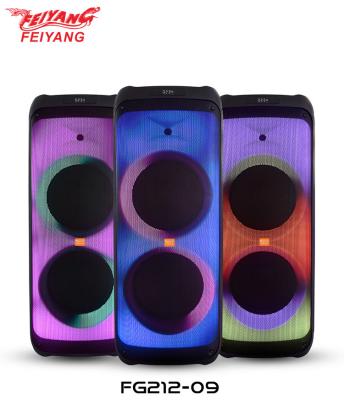 China LED Flashing light FEIYANG factory dual 12inch woofer dj powered RGB light  outdoor caixa de som  1000w plus  partybox speaker for sale