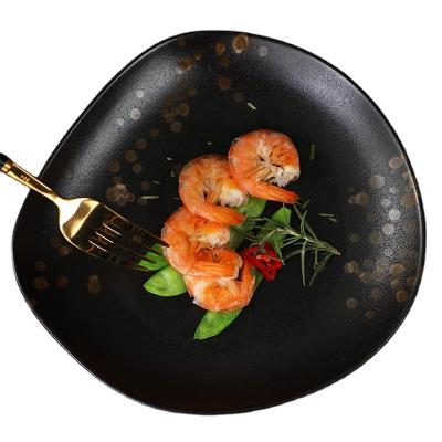 China Viable Custom Logo Irregular Shape Porcelain Luxury Black Dinner Sets Plates Matte Stoneware Tableware Sets Ceramic Dinnerware for sale