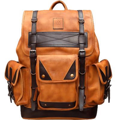 China Large Capacity Waterproof Leather Male Shoulder Backpack Men Laptop Travel Business Bags For Man Boy for sale