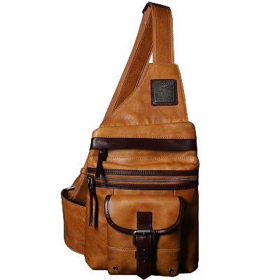 China Mens GENUINE LEATHER Faux Leather Backpack Chest Bag Waterproof Sling Shoulder Bag for sale