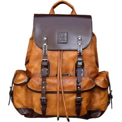 China 100% Genuine Genuine Leather Grain Leather Bag Men's Vintage Genuine Leather Backpack Travel Rucksack Waterproof Full Bag Rucksack for sale