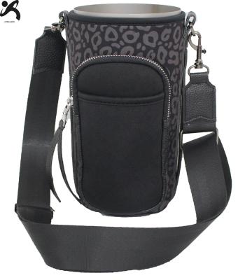 China Waterproof Leopard Neoprene Glass Bottle Sleeve For 46oz Insulated Cooler Bag Tumbler Blender Cover for sale