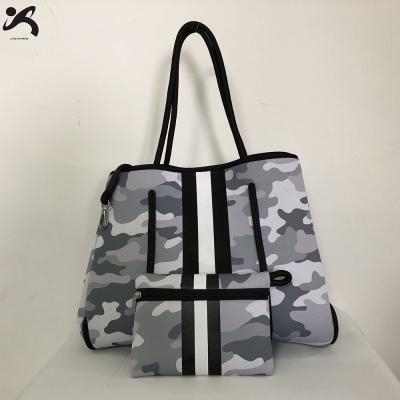 China 2021 Neoprene Promotion Sublimation Beach Lady Bags Neoprene Tote Bags Printing Waterproof Handbags for sale