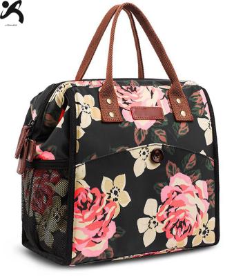 China Wholesale Oxford Insulated Waterproof Flower Printing Large Insulated Lunch Box Cooler Tote Bag With Shoulder Strap for sale