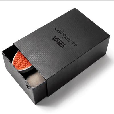 China Recyclable Custom Drawer Black Cardboard Paper Packaging Sandals Shoe Box for sale