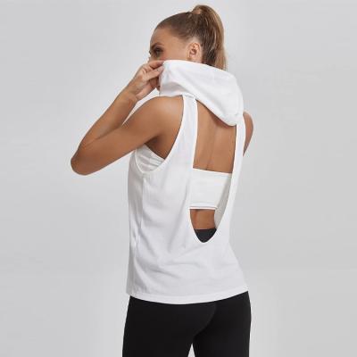 China Wholesale Drawstring Sleeveless Hooded Sports Backless Gym Wear Anti-wrinkle Women's Sleeveless Hoodie for sale